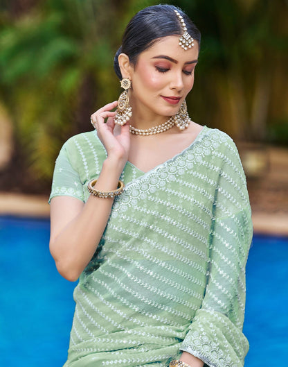 Pastel Green Plain Chiffon Saree
