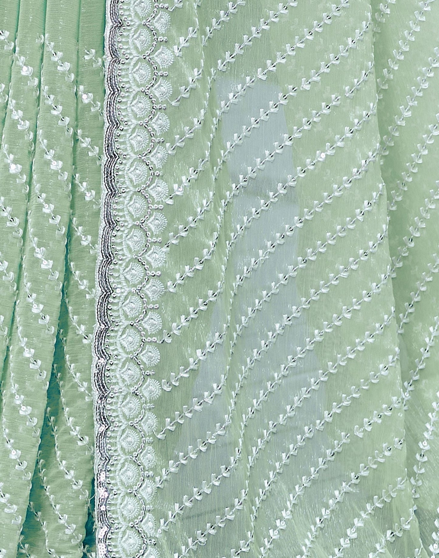 Pastel Green Plain Chiffon Saree
