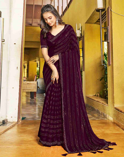 Wine Plain Chiffon Saree