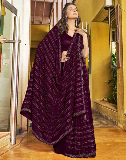 Wine Plain Chiffon Saree