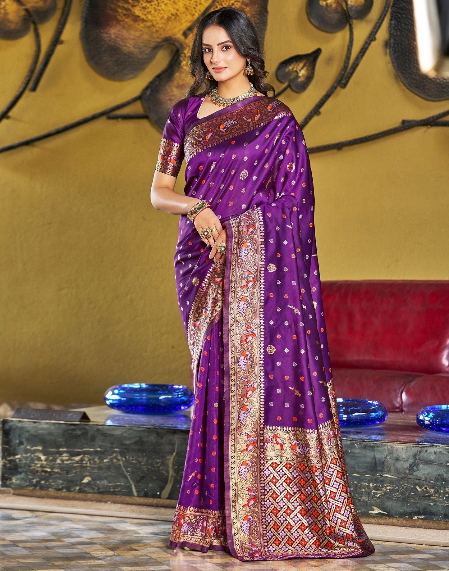 Purple Jacquard Silk Saree
