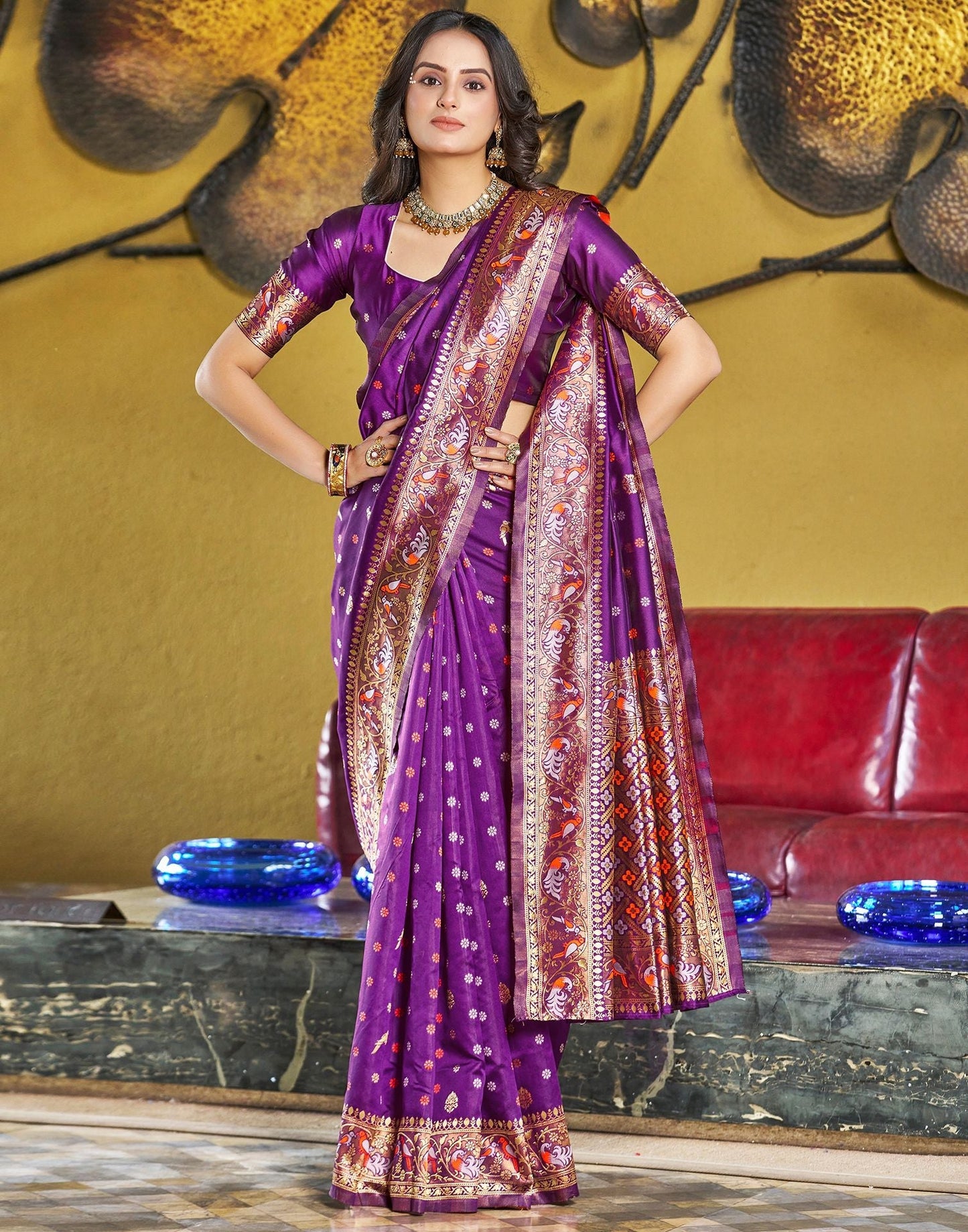 Purple Jacquard Silk Saree