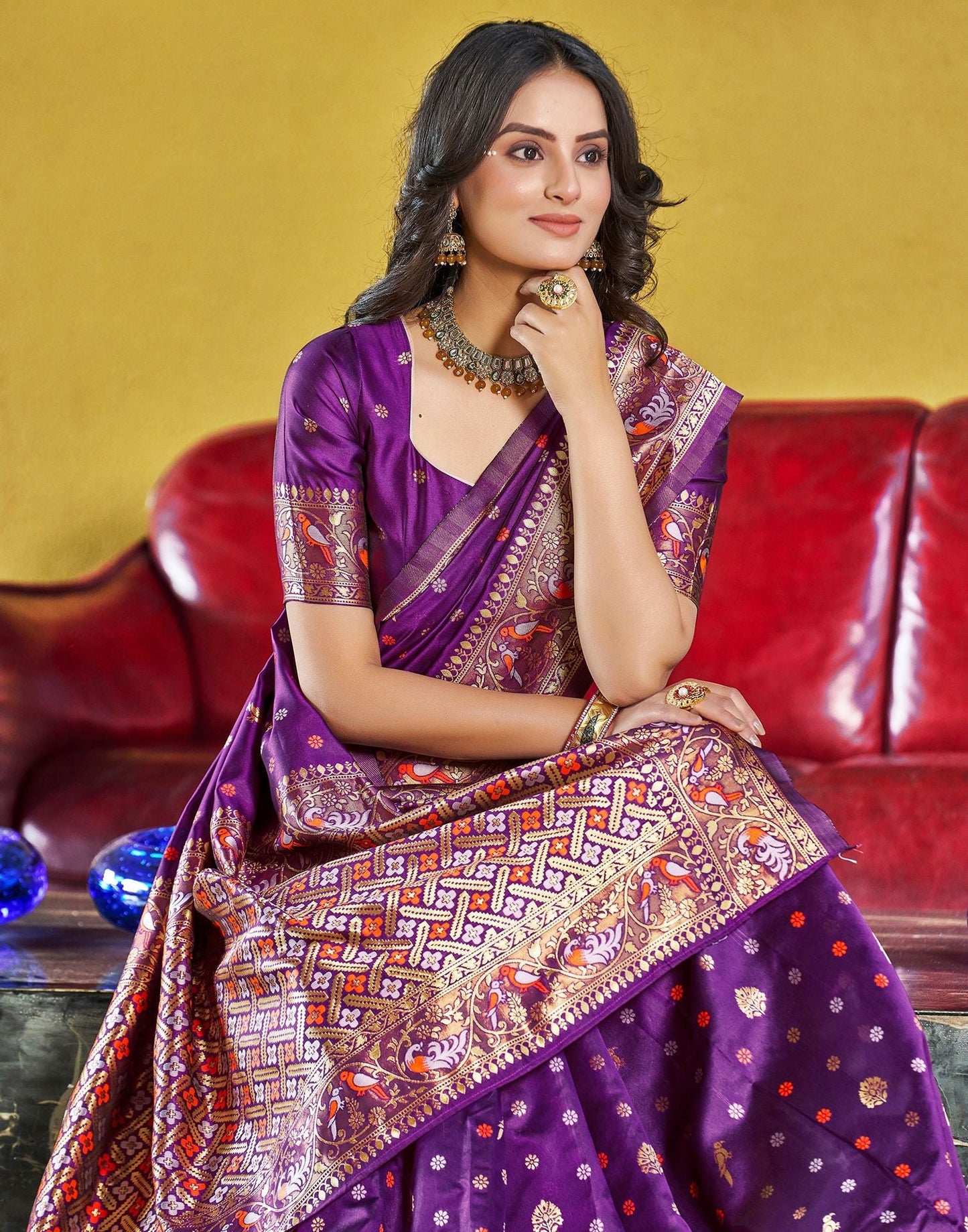 Purple Jacquard Silk Saree