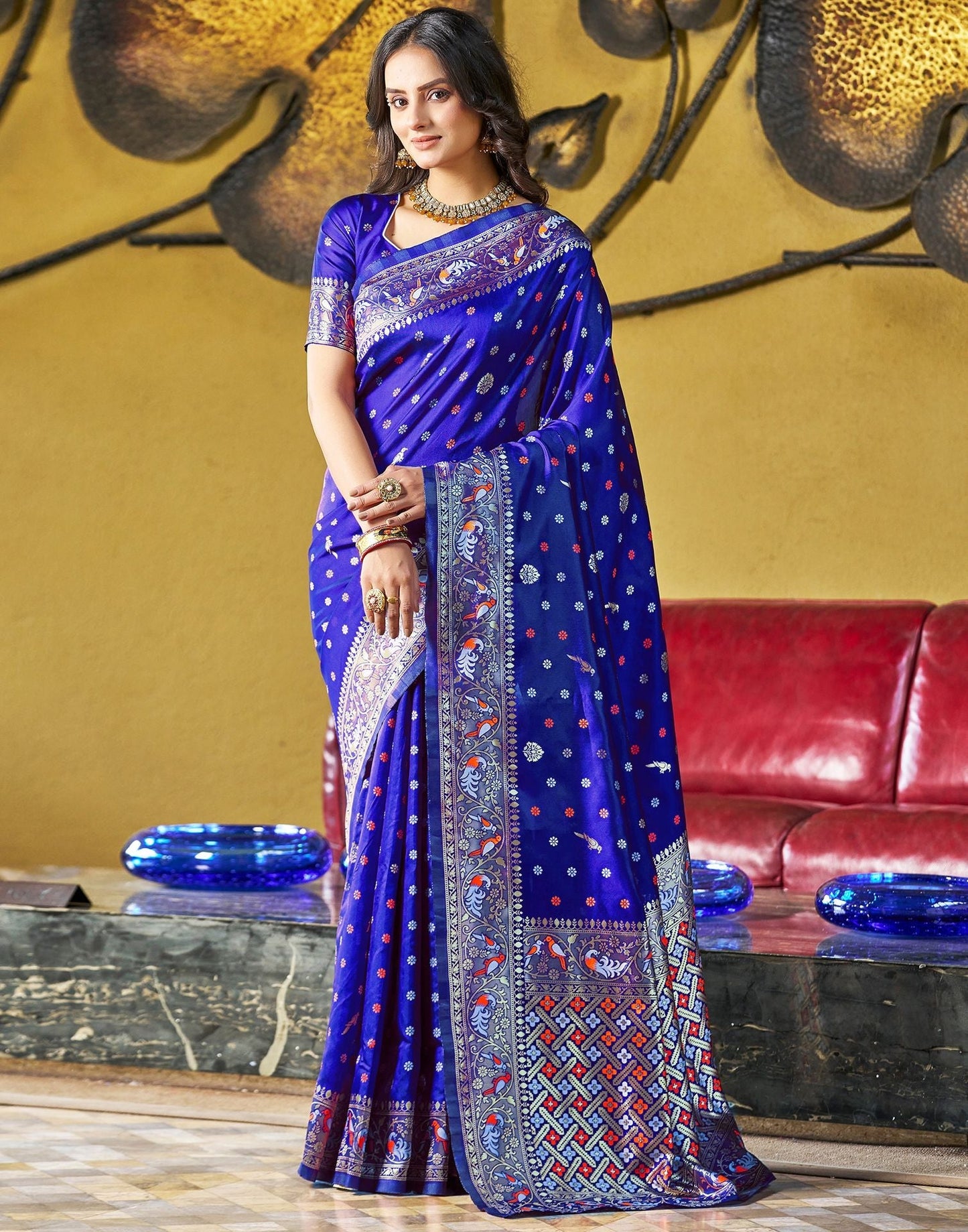Blue Jacquard Silk Saree