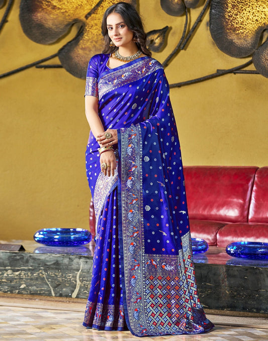 Blue Jacquard Silk Saree
