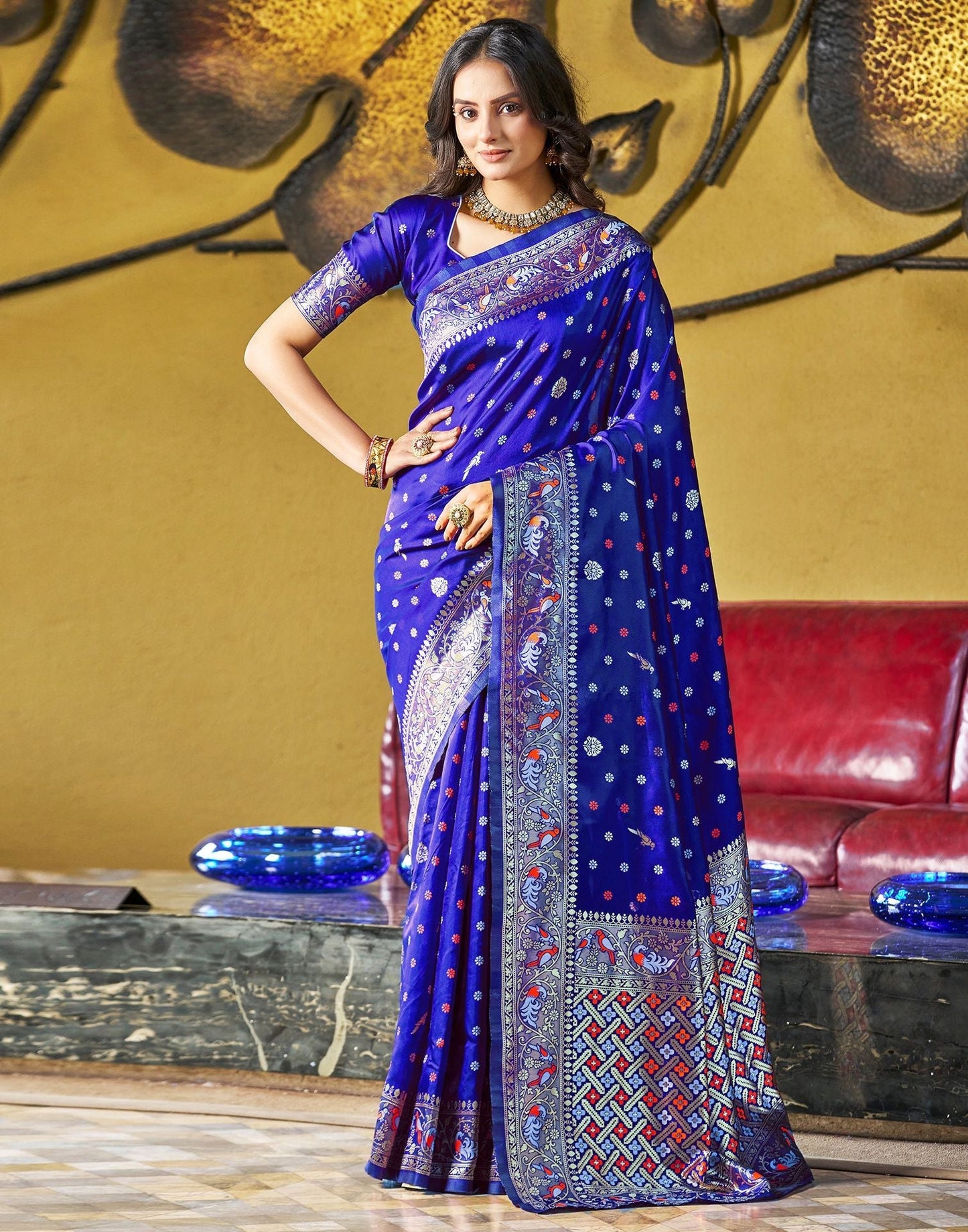 Blue Jacquard Silk Saree