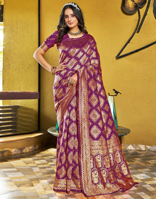 Wine Jacquard Silk Saree