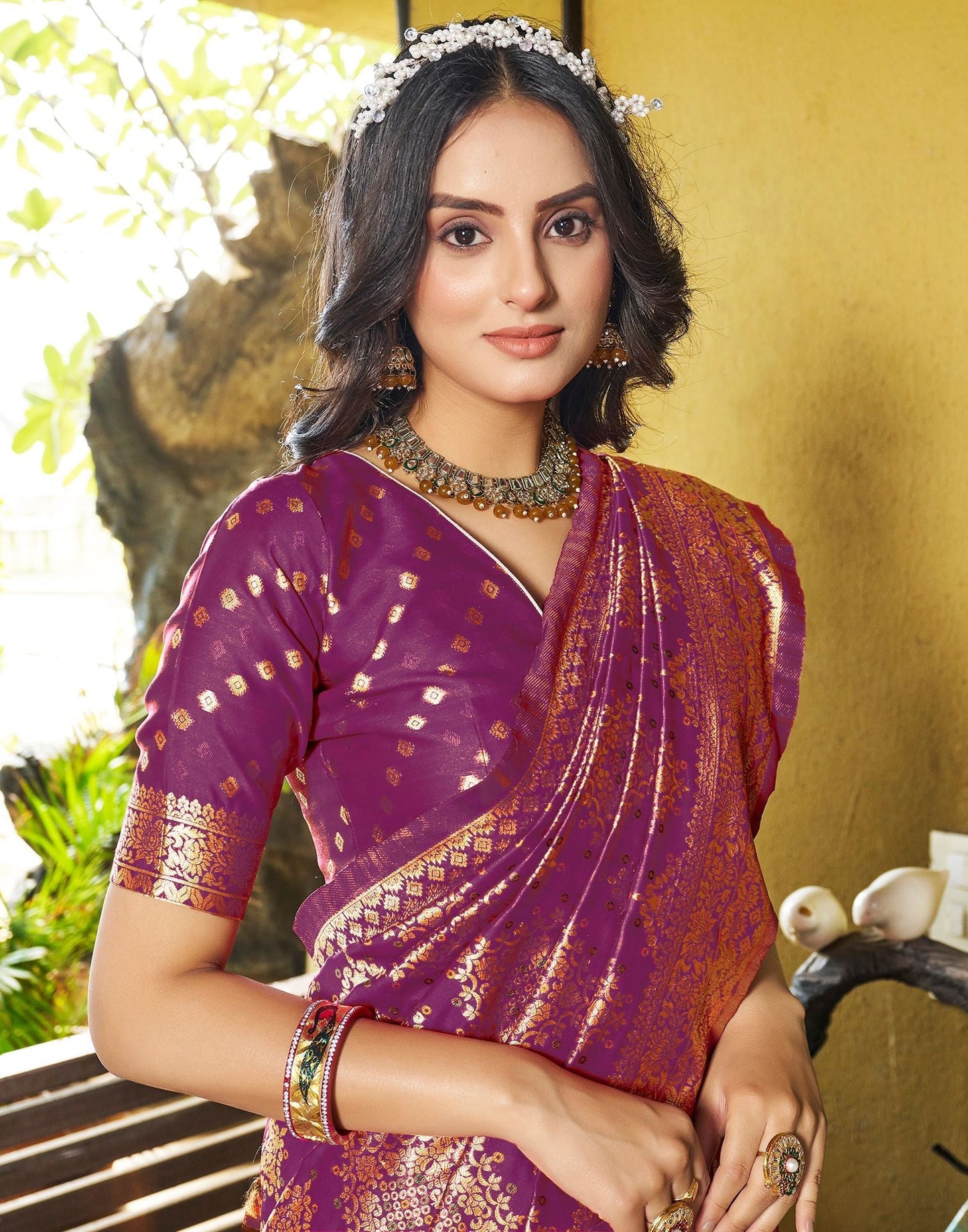 Wine Jacquard Silk Saree