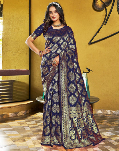 Navy Blue Jacquard Silk Saree