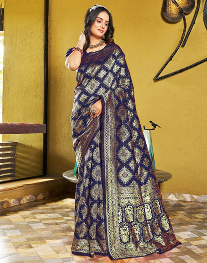 Navy Blue Jacquard Silk Saree