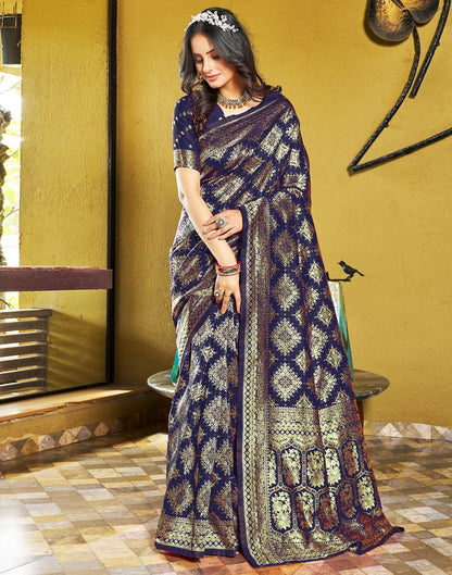 Navy Blue Jacquard Silk Saree
