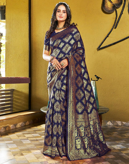Navy Blue Jacquard Silk Saree
