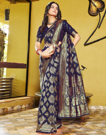 Navy Blue Jacquard Silk Saree