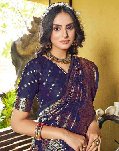Navy Blue Jacquard Silk Saree