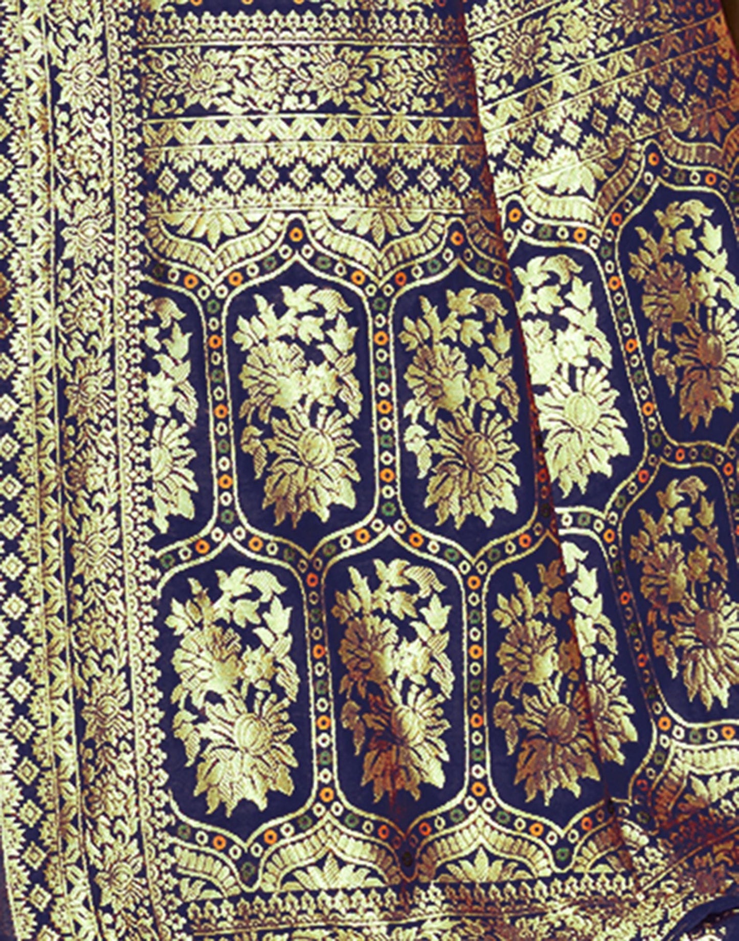 Navy Blue Jacquard Silk Saree