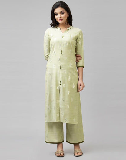 Pista Green Coloured Muslin Slub Foil Printed Kurti With Palazzo | Leemboodi