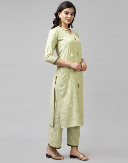 Pista Green Coloured Muslin Slub Foil Printed Kurti With Palazzo | Leemboodi