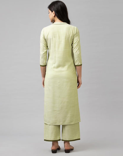 Pista Green Coloured Muslin Slub Foil Printed Kurti With Palazzo | Leemboodi