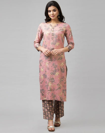 Pink Coloured Rayon Foil Printed Kurti With Palazzo | Leemboodi