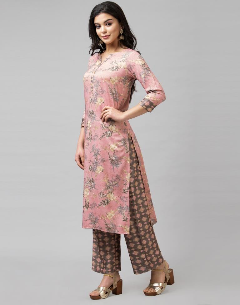 Pink Coloured Rayon Foil Printed Kurti With Palazzo | Leemboodi