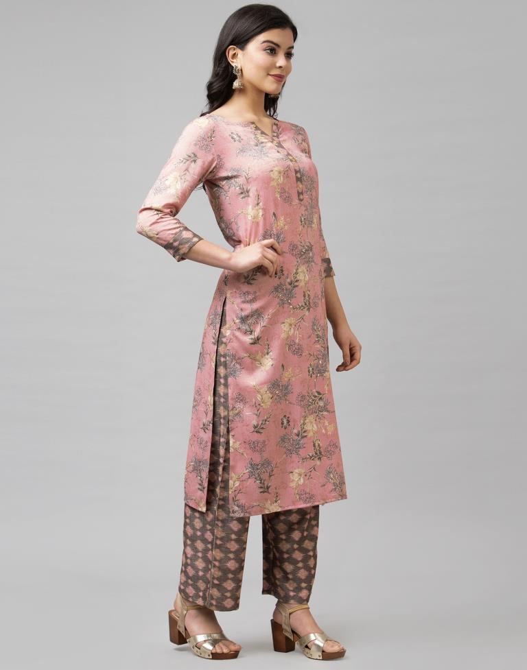 Pink Coloured Rayon Foil Printed Kurti With Palazzo | Leemboodi