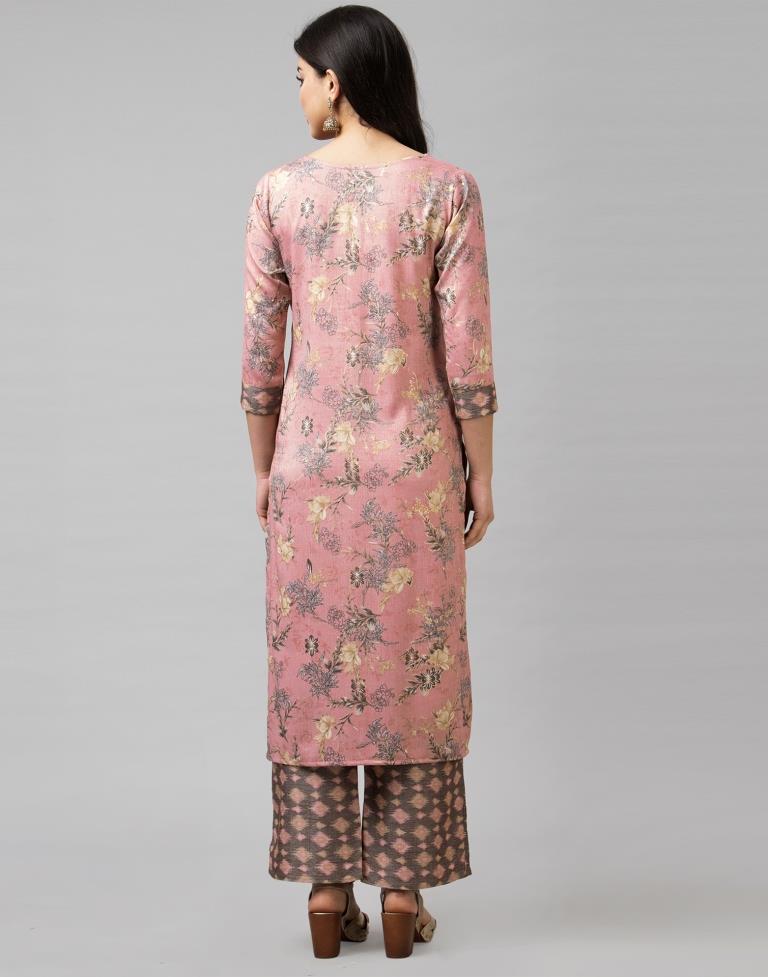 Pink Coloured Rayon Foil Printed Kurti With Palazzo | Leemboodi