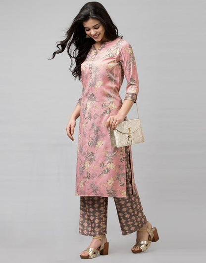 Pink Coloured Rayon Foil Printed Kurti With Palazzo | Leemboodi