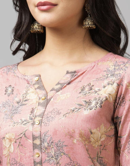 Pink Coloured Rayon Foil Printed Kurti With Palazzo | Leemboodi