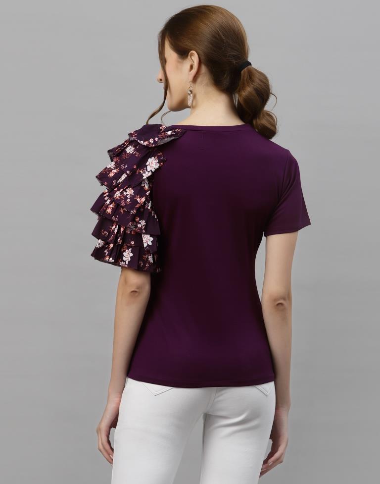 Wine One Side Ruffled Sleeve Top | Sudathi