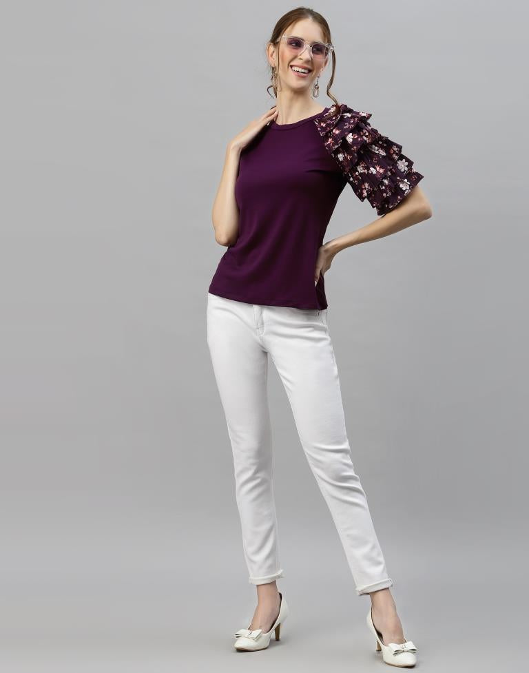 Wine One Side Ruffled Sleeve Top | Sudathi