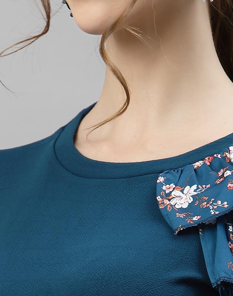Teal One Side Ruffled Sleeve Top | Sudathi