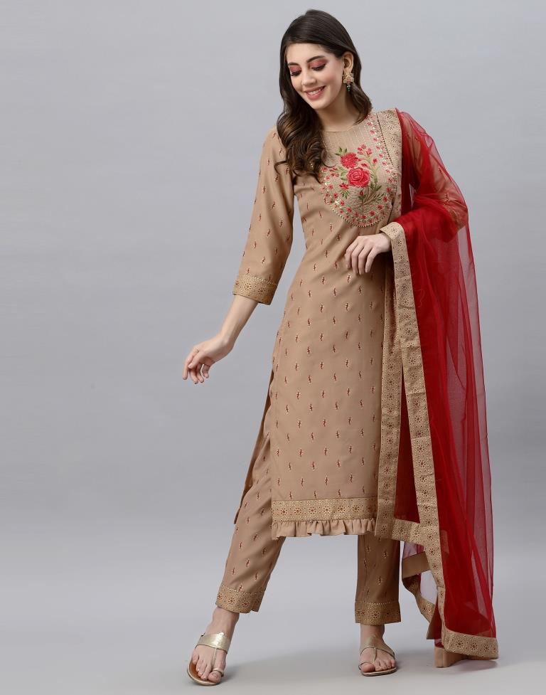 Beige Kurti With Pant And Dupatta | Leemboodi