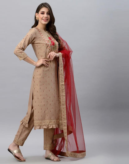 Beige Kurti With Pant And Dupatta | Leemboodi