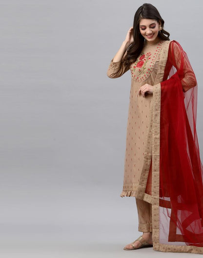 Beige Kurti With Pant And Dupatta | Leemboodi