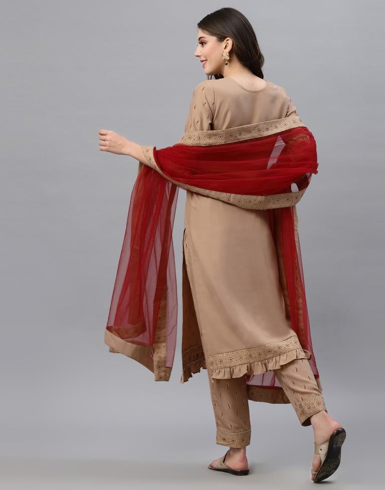 Beige Kurti With Pant And Dupatta | Leemboodi