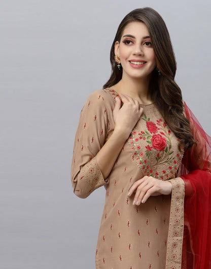 Beige Kurti With Pant And Dupatta | Leemboodi