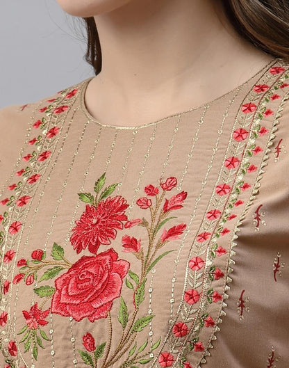 Beige Kurti With Pant And Dupatta | Leemboodi