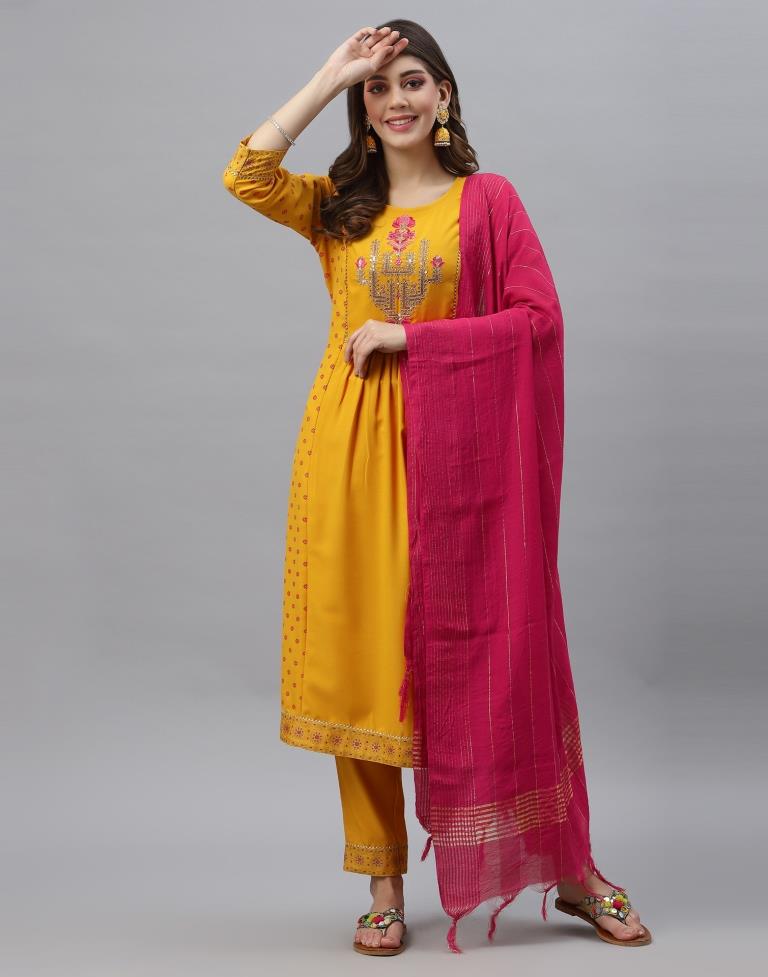 Yellow Kurti With Pant And Dupatta | Leemboodi