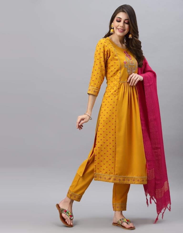 Yellow Kurti With Pant And Dupatta | Leemboodi