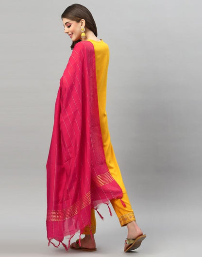 Yellow Kurti With Pant And Dupatta | Leemboodi