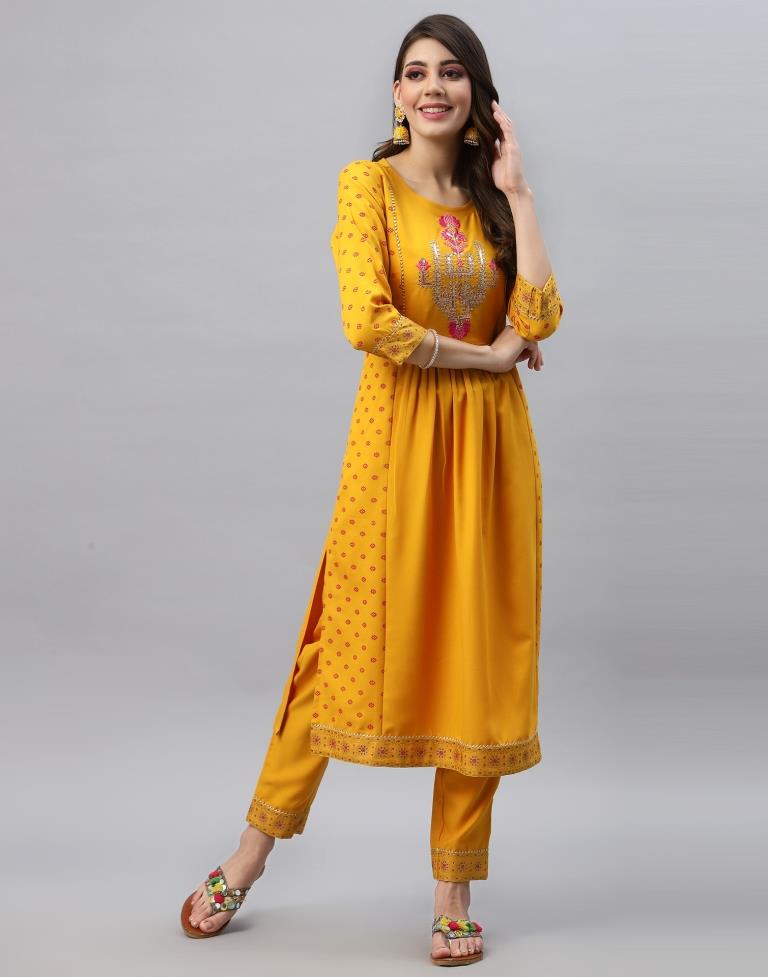 Yellow Kurti With Pant And Dupatta | Leemboodi