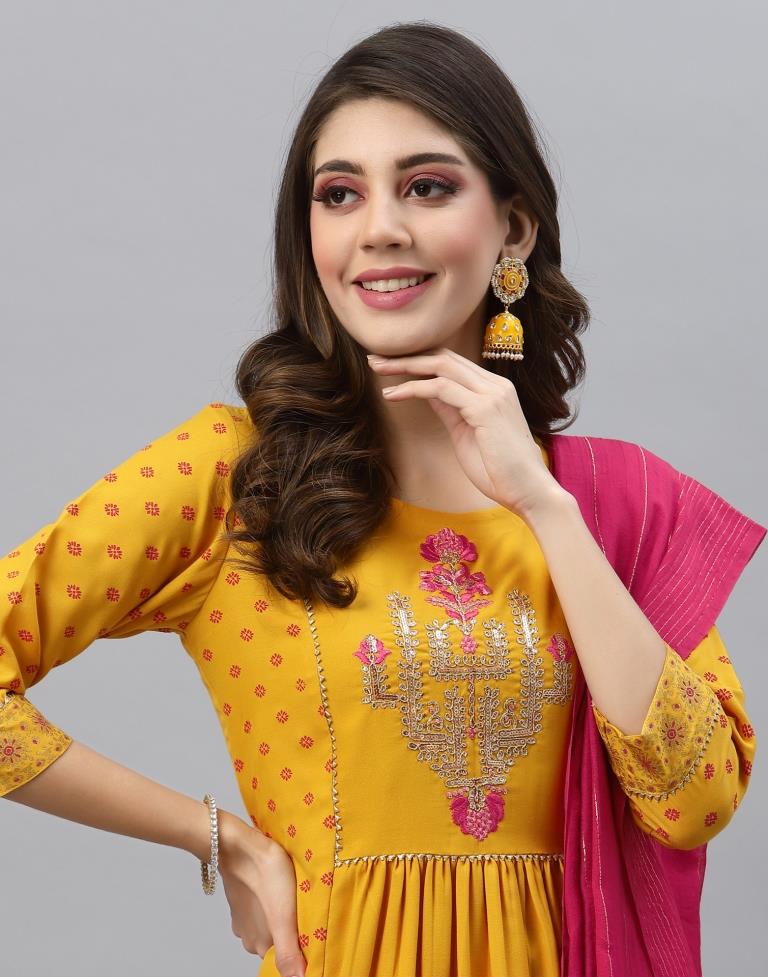 Yellow Kurti With Pant And Dupatta | Leemboodi