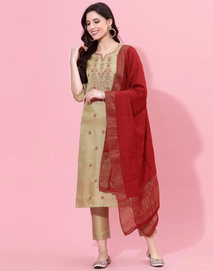 Beige Kurti With Pant And Dupatta | Leemboodi