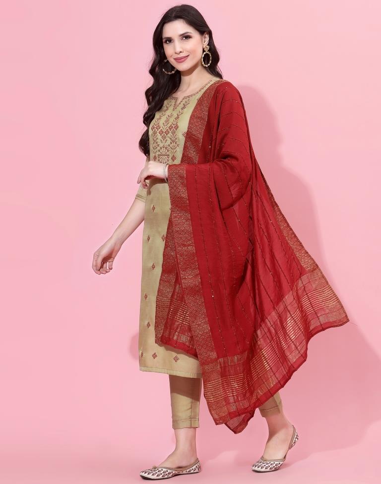 Beige Kurti With Pant And Dupatta | Leemboodi