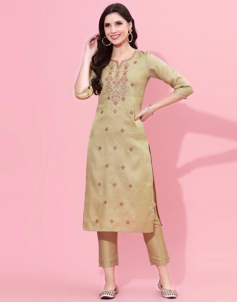 Beige Kurti With Pant And Dupatta | Leemboodi