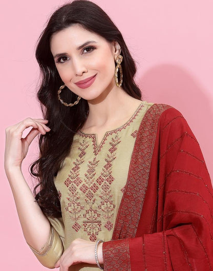 Beige Kurti With Pant And Dupatta | Leemboodi