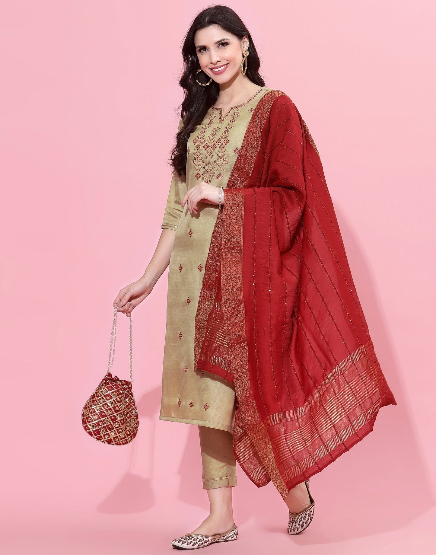 Beige Kurti With Pant And Dupatta | Leemboodi