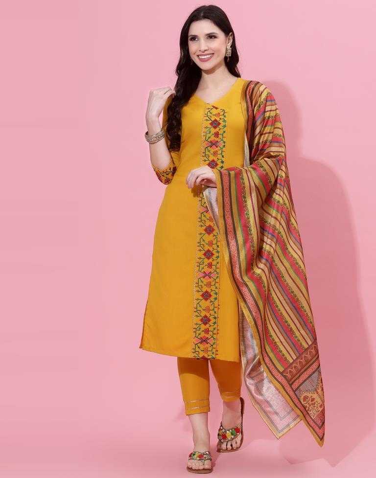 Mustard Kurti With Pant And Dupatta | Leemboodi