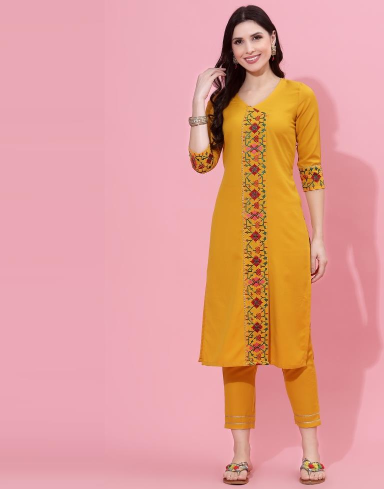 Mustard Kurti With Pant And Dupatta | Leemboodi