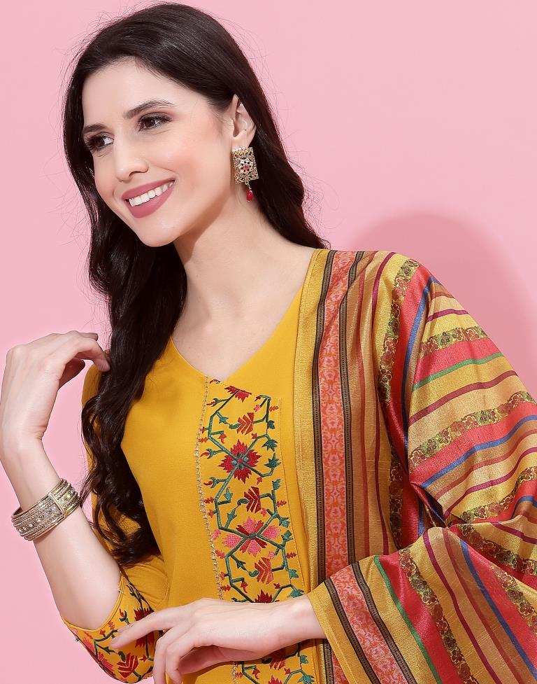 Mustard Kurti With Pant And Dupatta | Leemboodi